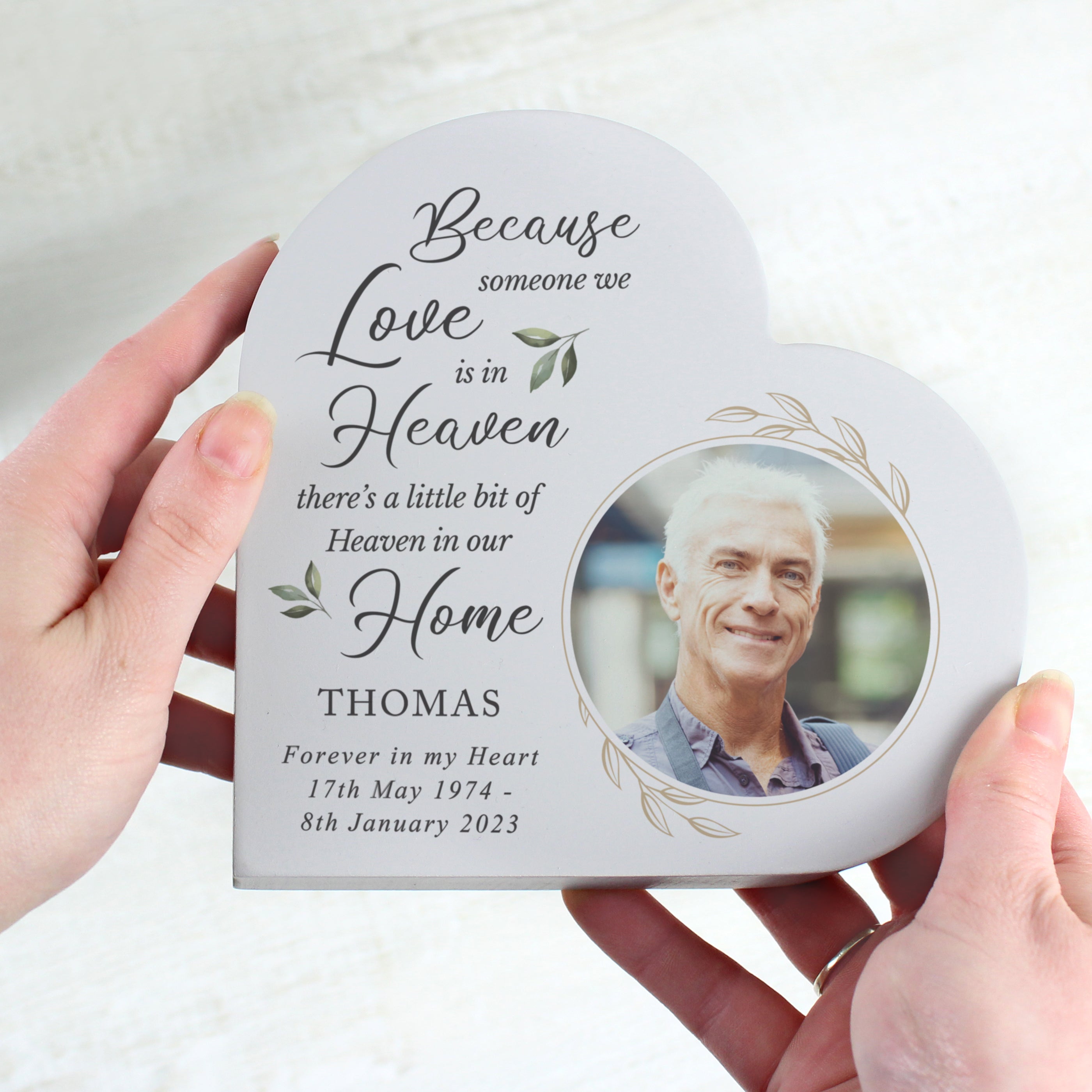 Eleanoras Personalised Botanical Memorial Photo Upload Free Standing Heart 