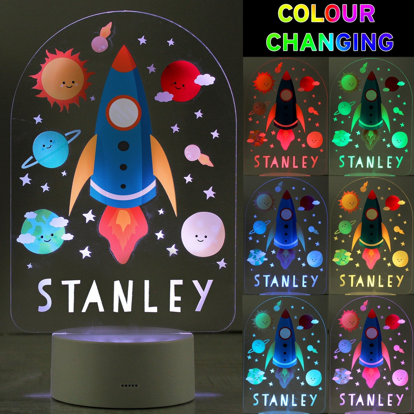 Eleanoras SPACE ROCKET PERSONALISED LED NIGHT LIGHT NOVELTY LIGHTS