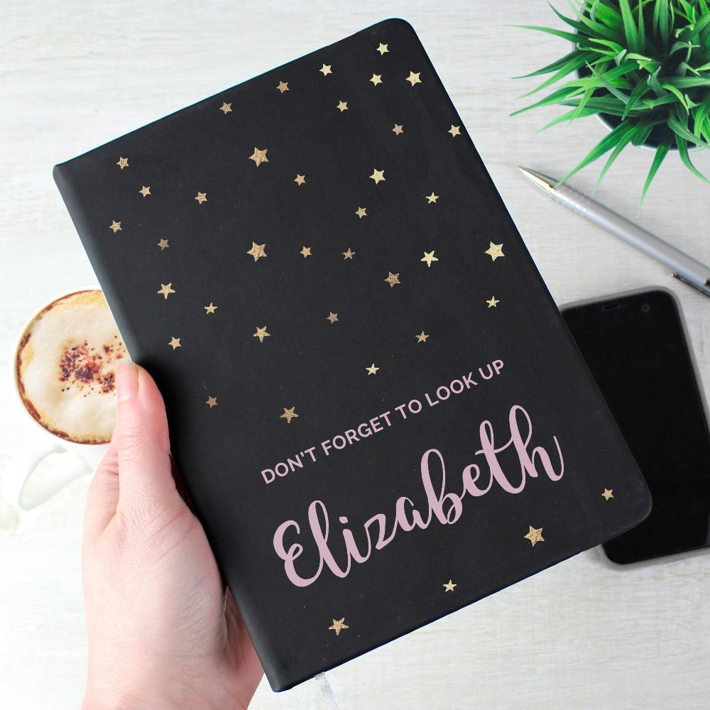 Eleanoras Personalised Starry Black Hardback Notebook Notebooks