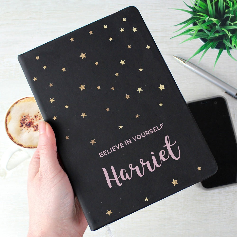 Eleanoras Personalised Starry Black Hardback Notebook Notebooks