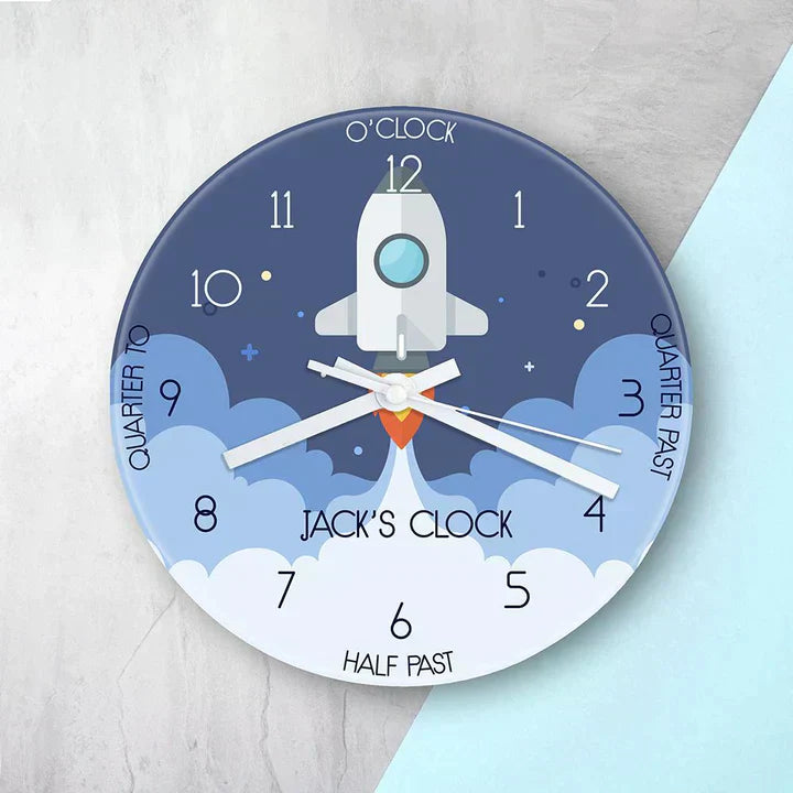 Eleanoras Personalised Kids Space Shuttle Glass Clock Clocks