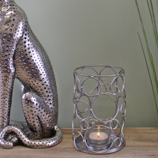 Eleanoras Small Silver Metal Abstract Design Candle Holder 