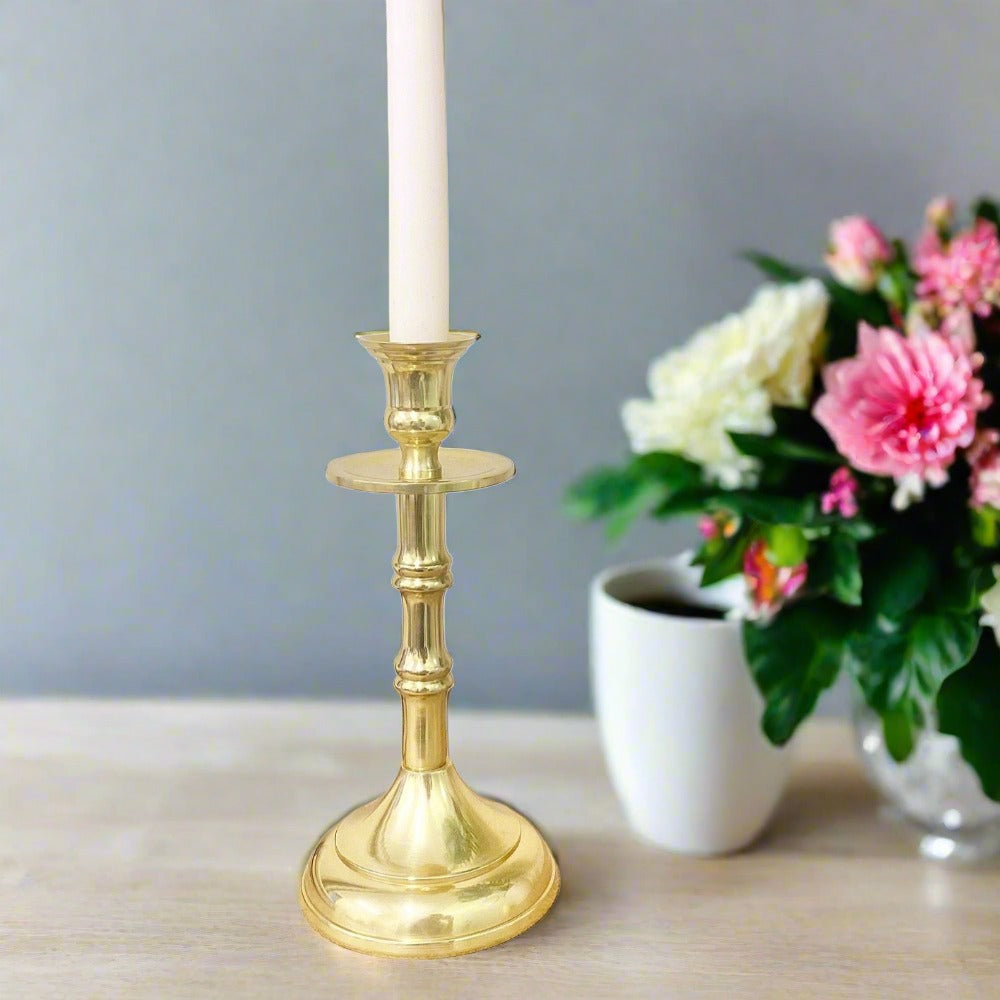 Eleanoras BRASS METAL DINNER CANDLESTICK 22cm CANDLE HOLDERS