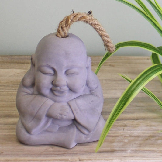 Eleanoras Smiling Buddha Grey Cement Doorstop 