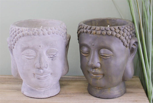 Eleanoras Set of 2 Large Cement Buddha Design Candles 