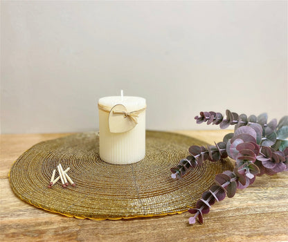 Small Cream Ridged Pillar Candle with Heart Decoration  from Eleanoras