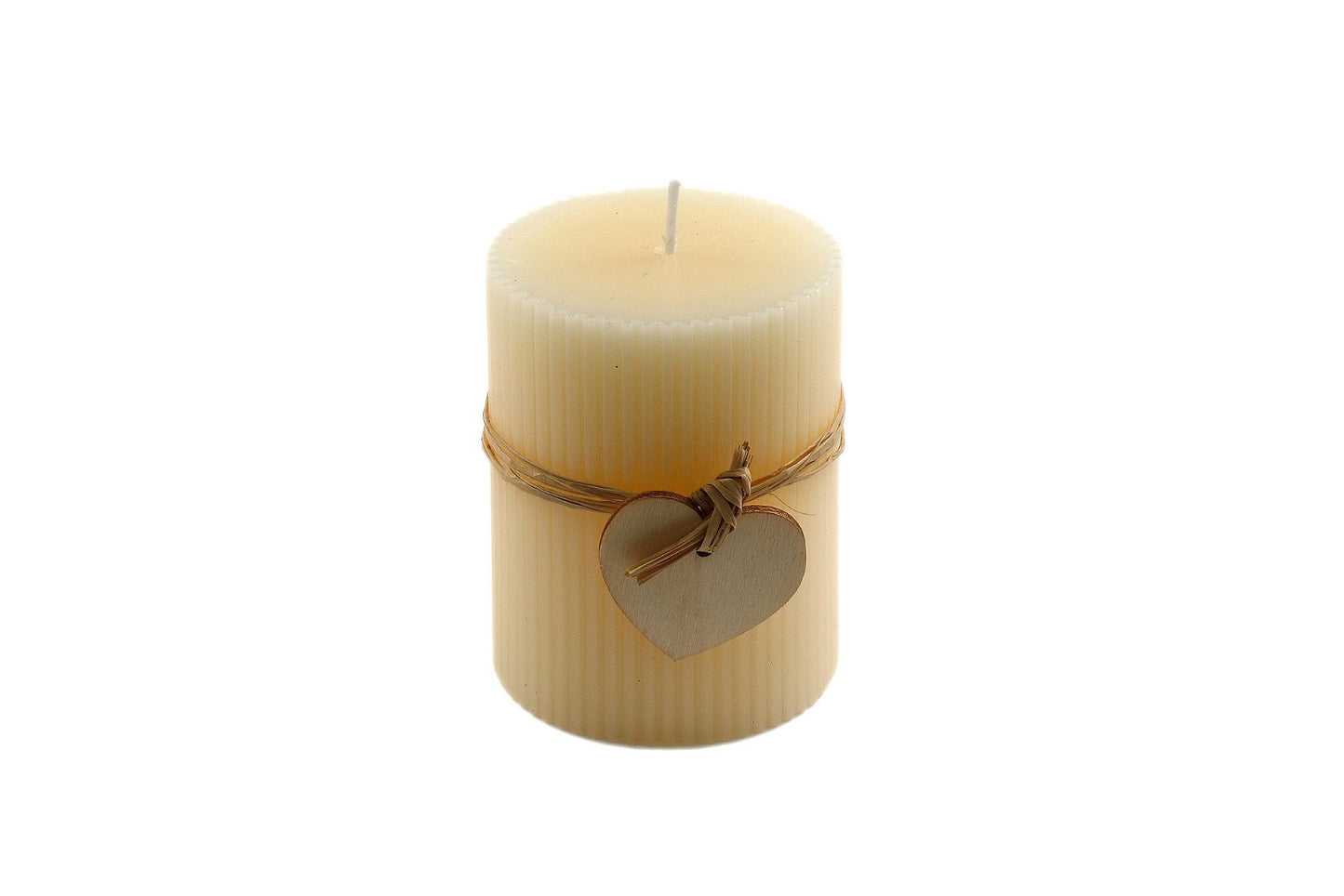 Small Cream Ridged Pillar Candle with Heart Decoration  from Eleanoras