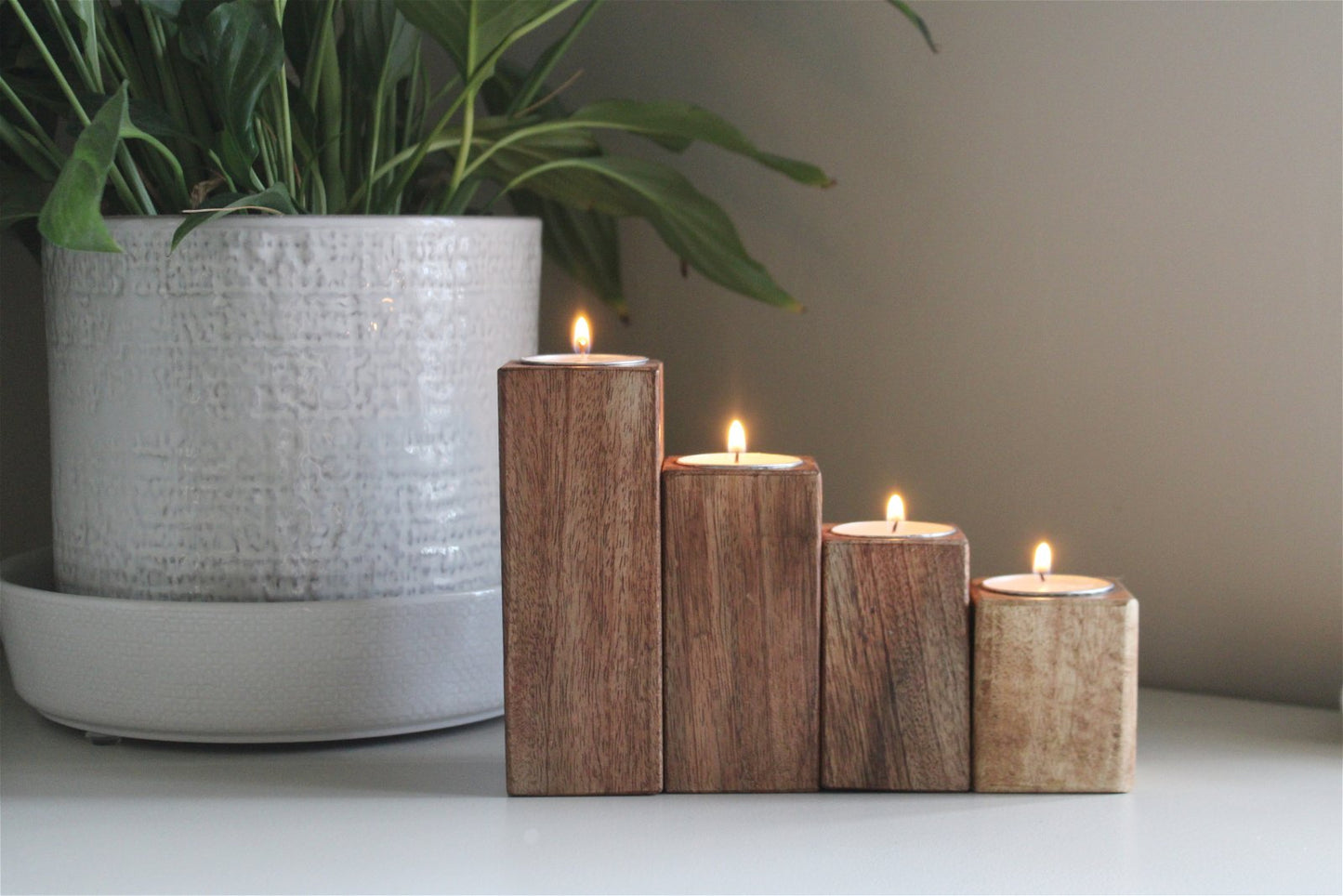 Eleanoras Set of Four Mango Wood Tealight Holders CANDLE HOLDERS