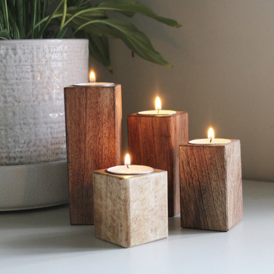 Eleanoras Set of Four Mango Wood Tealight Holders CANDLE HOLDERS