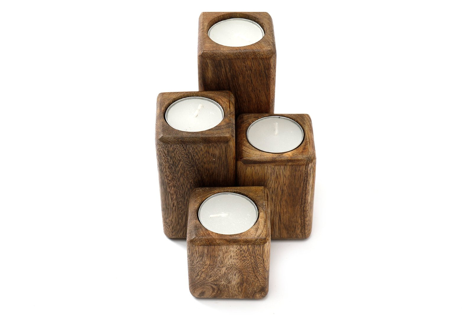 Eleanoras Set of Four Mango Wood Tealight Holders CANDLE HOLDERS