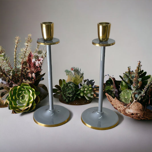 Eleanoras Glossy Grey Irina Candlestick CANDLE HOLDERS