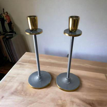 Eleanoras Glossy Grey Irina Candlestick CANDLE HOLDERS