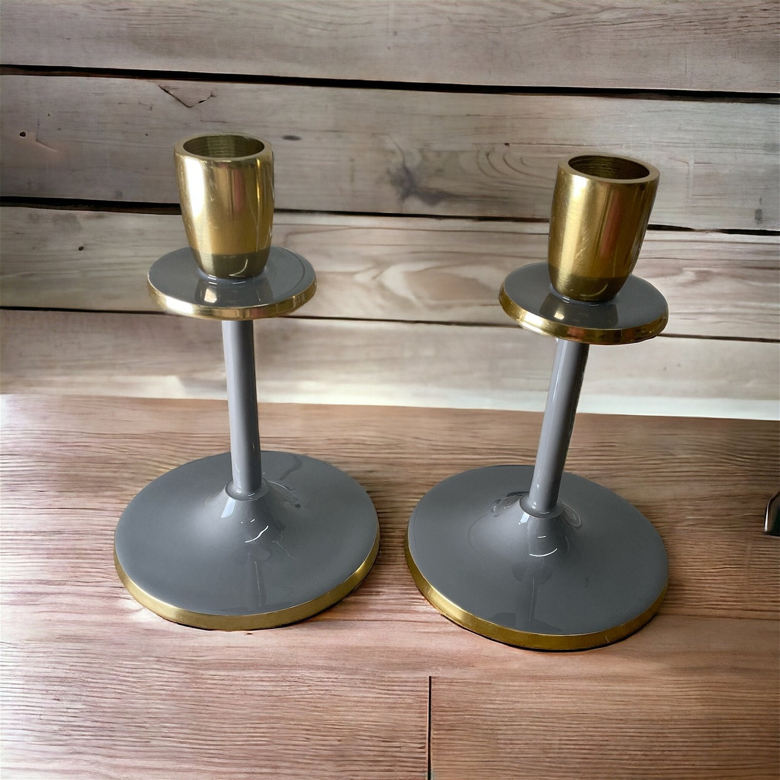 Eleanoras Glossy Grey Irina Candlestick, 15cm CANDLE HOLDERS