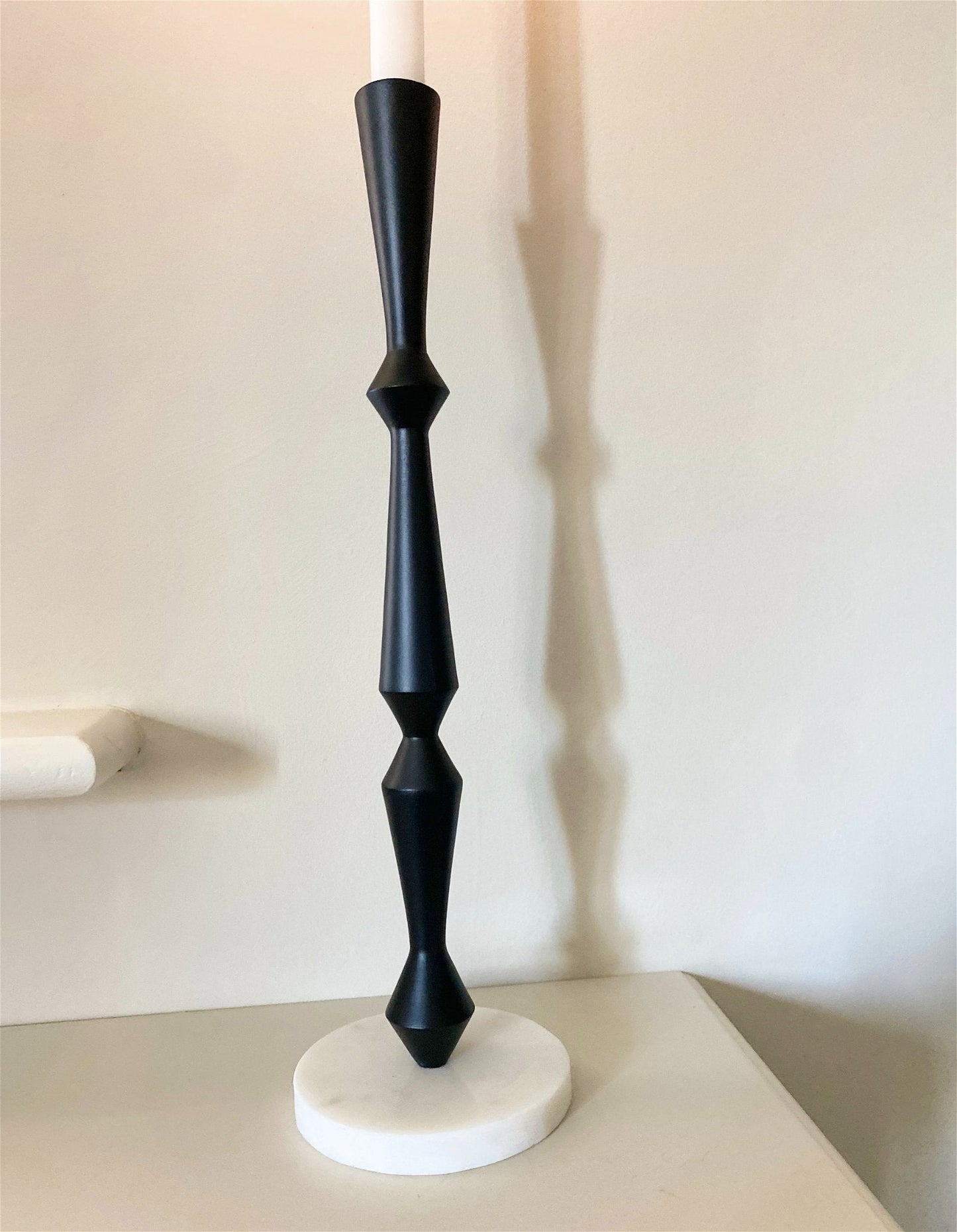 Eleanoras Black and Marble Effect Candlestick 