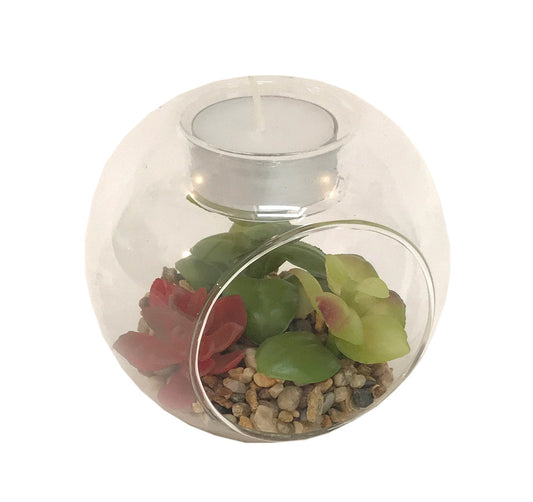 Eleanoras Succulent In Glass Terrarium with TeaLight Holder Artificial Plants