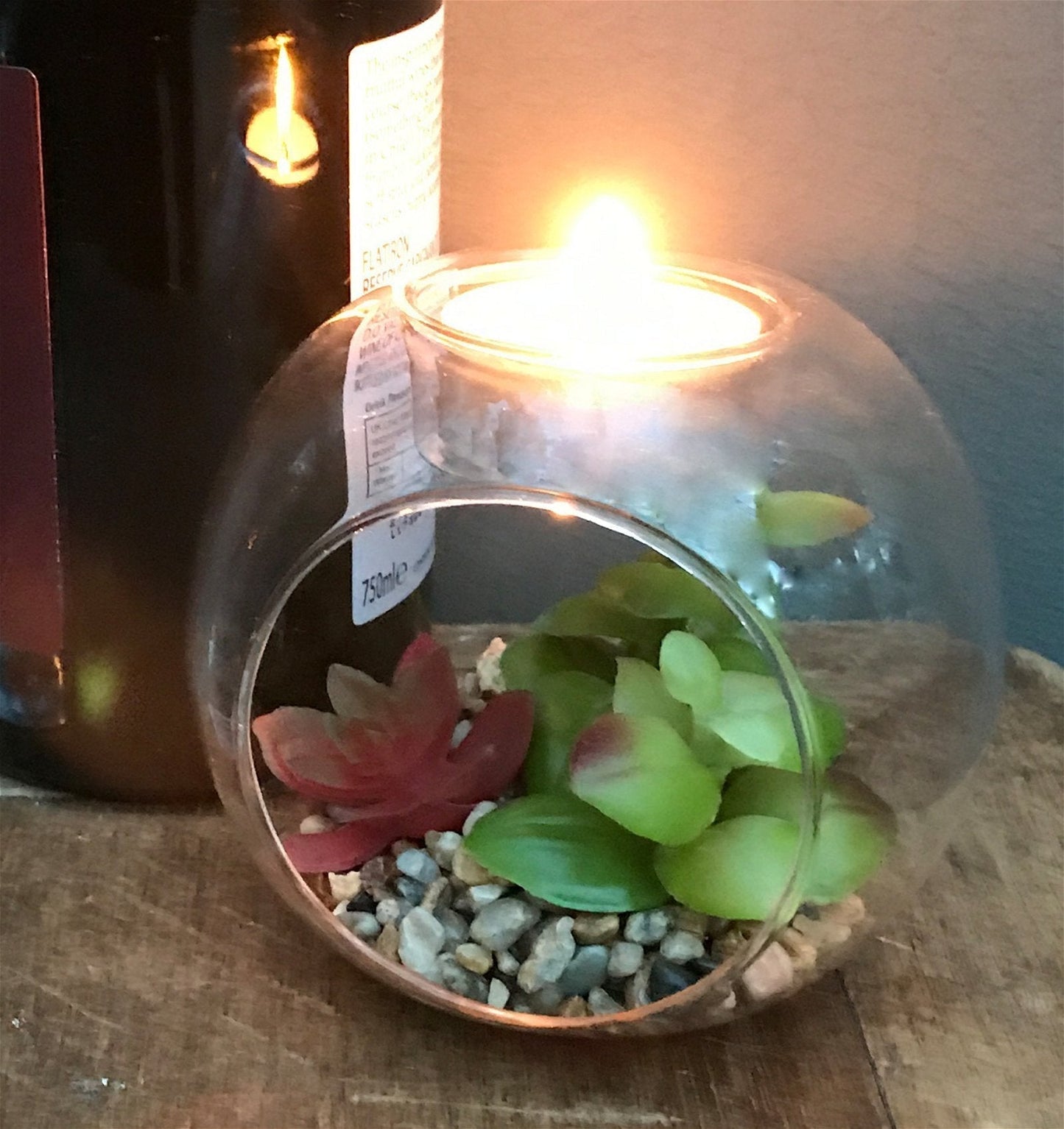 Eleanoras Succulent In Glass Terrarium with TeaLight Holder Artificial Plants