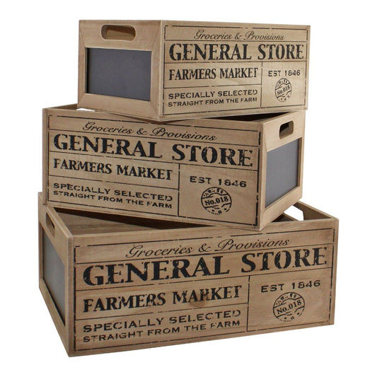 GENERAL STORE SET OF 3 CHALKBOARD STORAGE CRATES