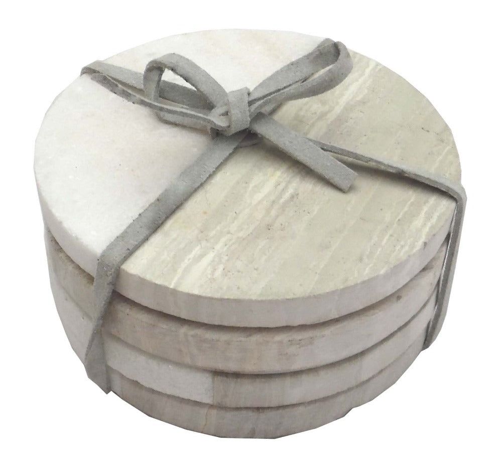 Eleanoras SET OF 4 WOOD EFFECT MARBLE COASTERS - ROUND PLACEMATS & COASTERS