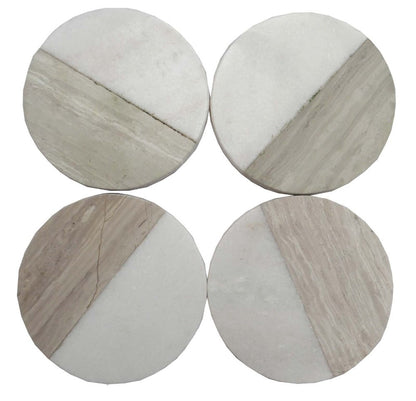 Eleanoras SET OF 4 WOOD EFFECT MARBLE COASTERS - ROUND PLACEMATS & COASTERS