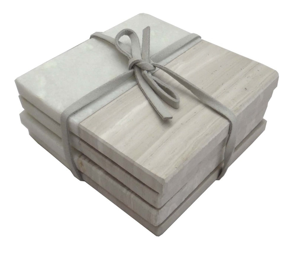 SET OF 4 WOOD EFFECT MARBLE COASTERS- SQUARE