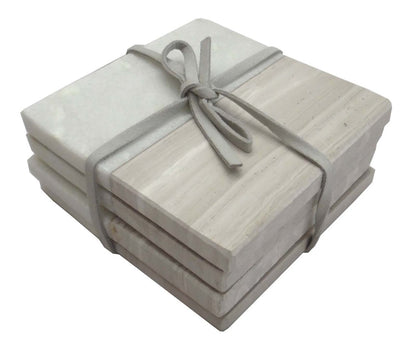 SET OF 4 WOOD EFFECT MARBLE COASTERS- SQUARE