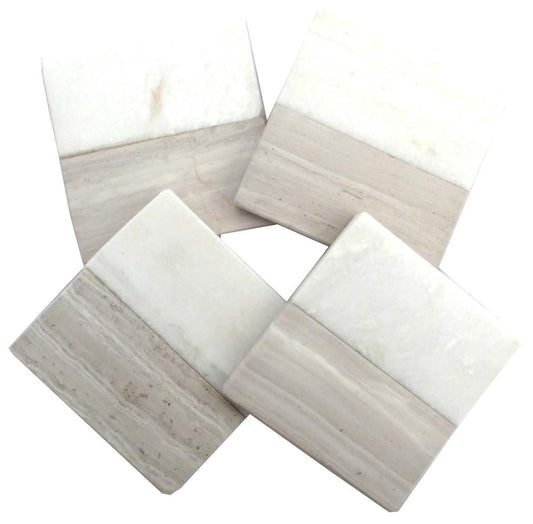 SET OF 4 WOOD EFFECT MARBLE COASTERS- SQUARE