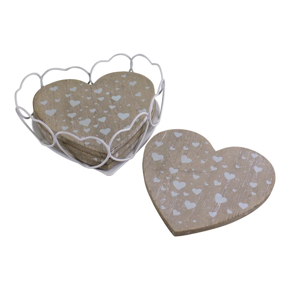 Eleanoras SET OF 4 HEART SHAPED COASTERS IN WIRE HOLDER PLACEMATS & COASTERS