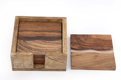 Eleanoras Wooden Wave Design Coasters In A Wooden Holder 