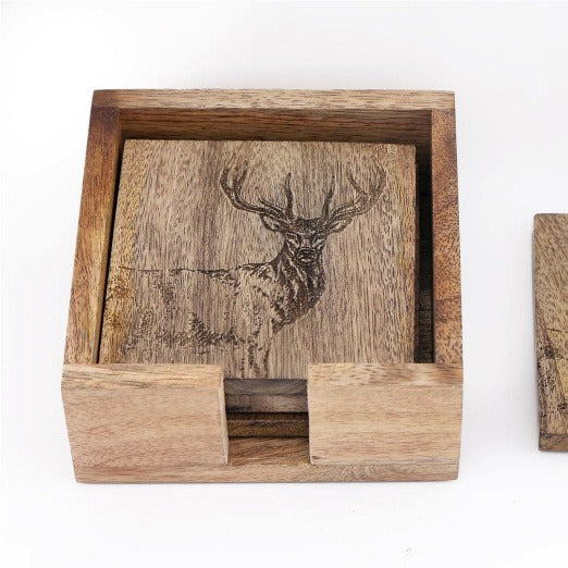 Eleanoras STAG ENGRAVED WOODEN COASTERS Placemats & Coasters