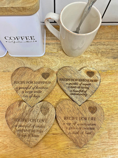 Eleanoras Set of 4 Wooden Heart Shaped Coasters 