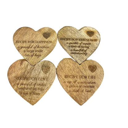 Eleanoras Set of 4 Wooden Heart Shaped Coasters 