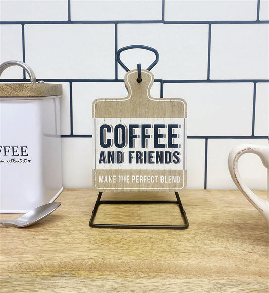 Eleanoras COFFEE SLOGAN SET OF 6 COASTERS ON METAL STAND 