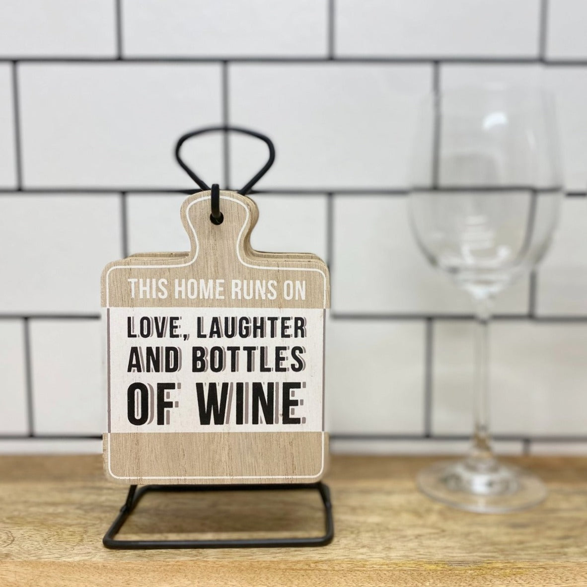 Eleanoras Set of Six Wine Slogan Coasters On Metal Stand PLACEMATS & COASTERS