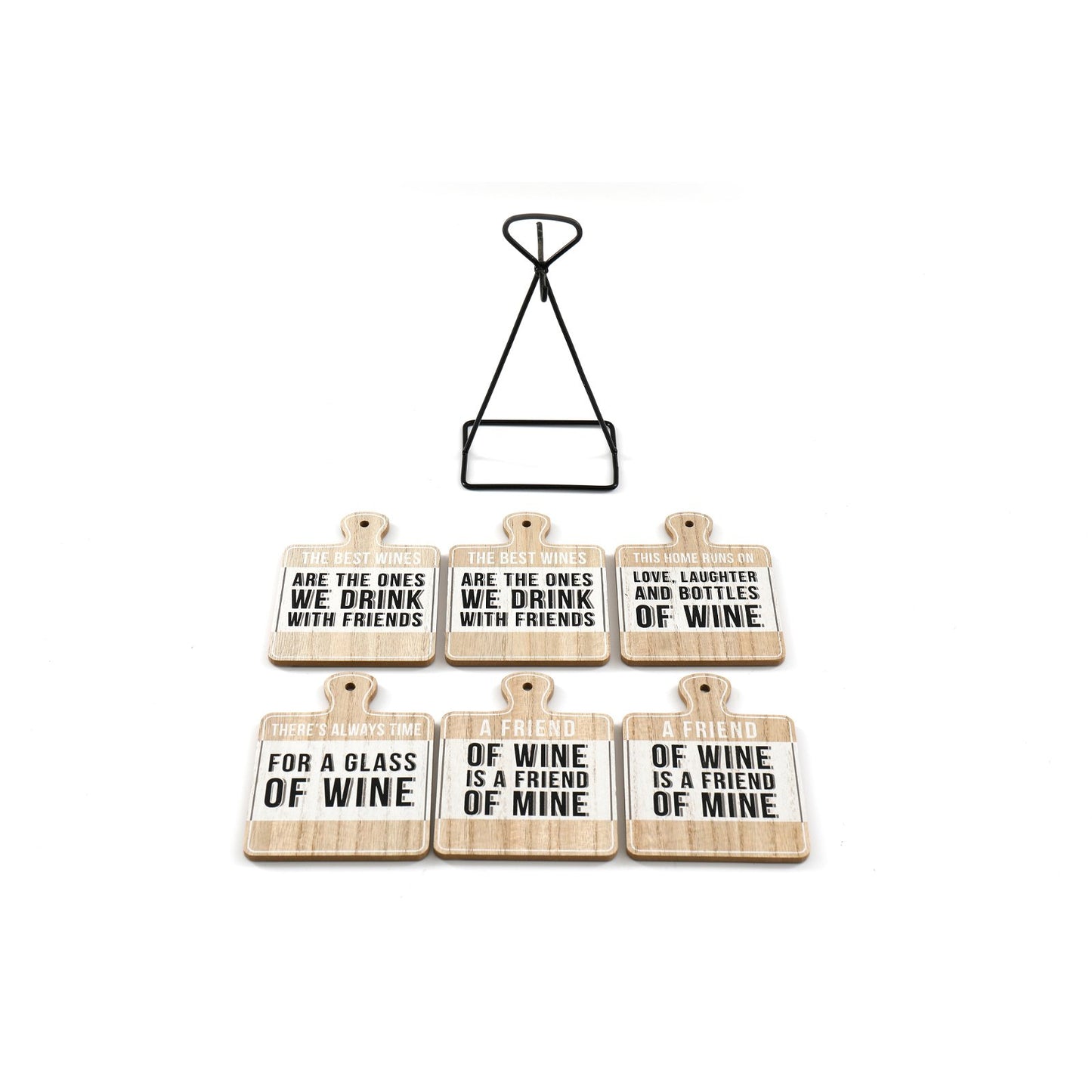 Eleanoras Set of Six Wine Slogan Coasters On Metal Stand PLACEMATS & COASTERS