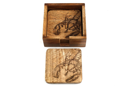 Eleanoras Set Of Four Wooden Engraved Lobster Coasters PLACEMATS & COASTERS