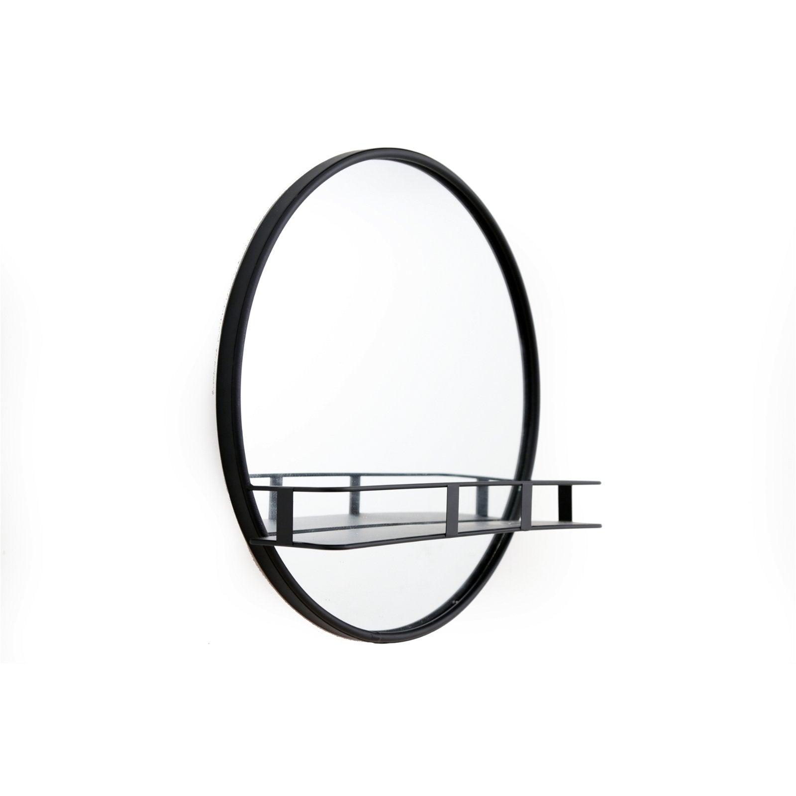 Circular Black Metal Framed Mirror With Shelf Mirrors from Eleanoras