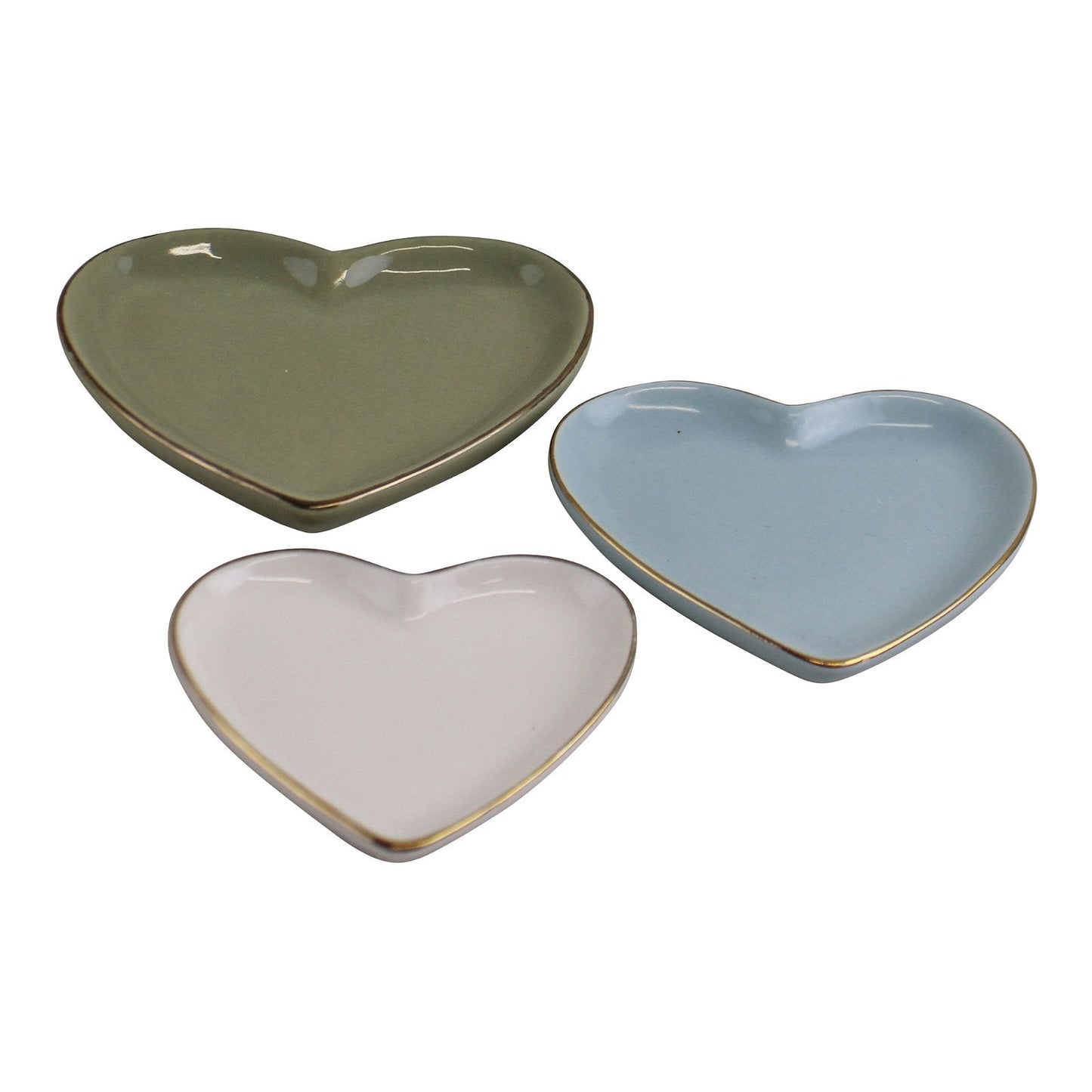 Eleanoras Set Of 3 Heart Shaped Ceramic Trinket Plates With A Gold Edge 