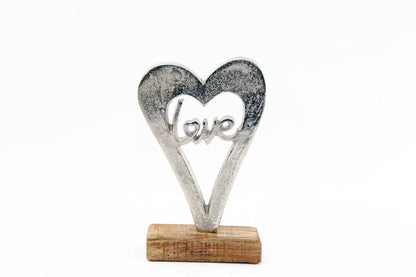 Metal Silver Heart Love On A Wooden Base Small  from Eleanoras