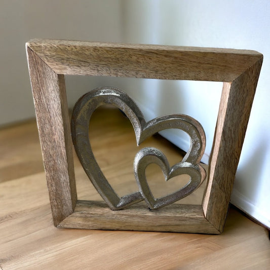 Wooden Framed Metal Hearts