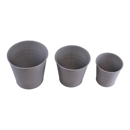 Grey Set of 3 Round Metal Planters