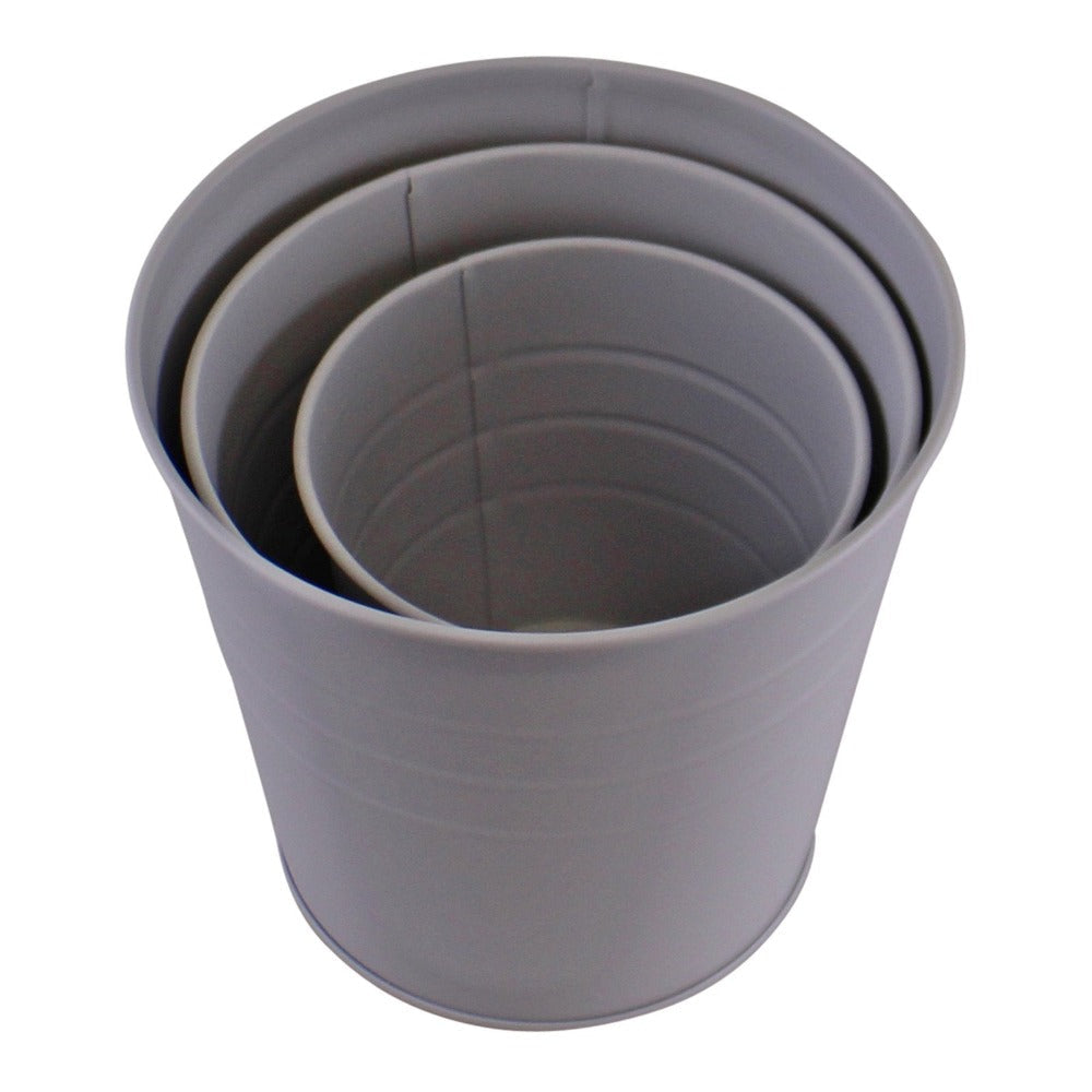 Grey Set of 3 Round Metal Planters