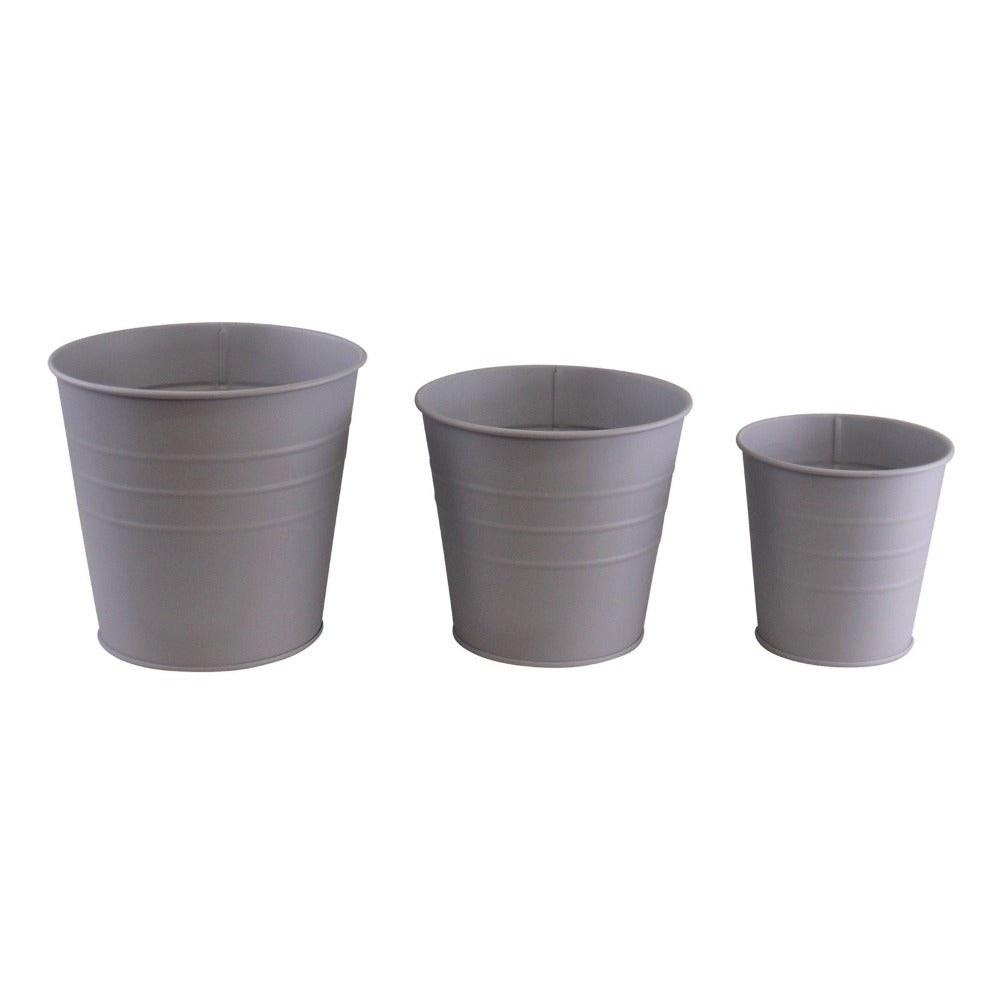 Grey Set of 3 Round Metal Planters