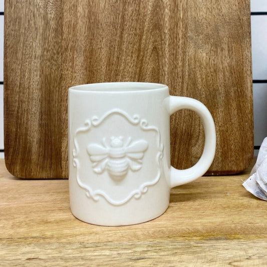 Eleanoras EMBOSSED BEE CREAM CERAMIC MUG MUGS