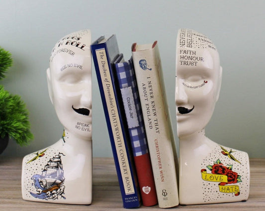 Ornamental Ceramic Phrenology Bookends Bookends from Eleanoras