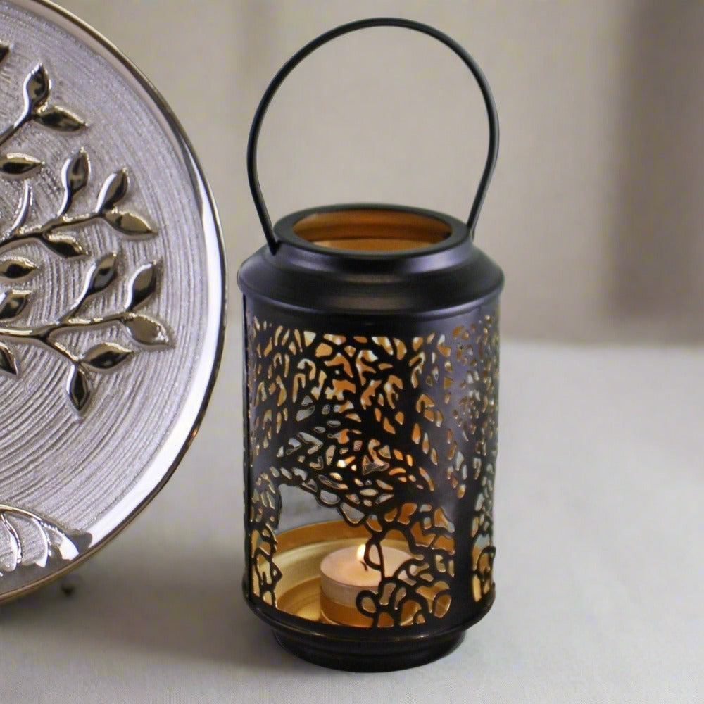 Eleanoras TREE OF LIFE SMALL BLACK CANDLE LANTERN 