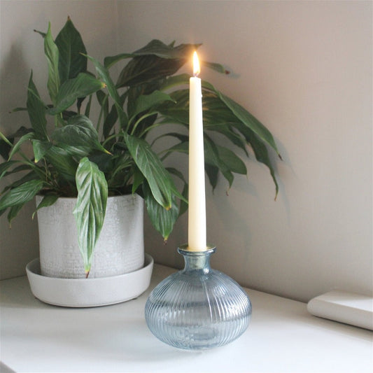 Eleanoras BLUE RIBBED GLASS CANDLE HOLDER Candle Holders