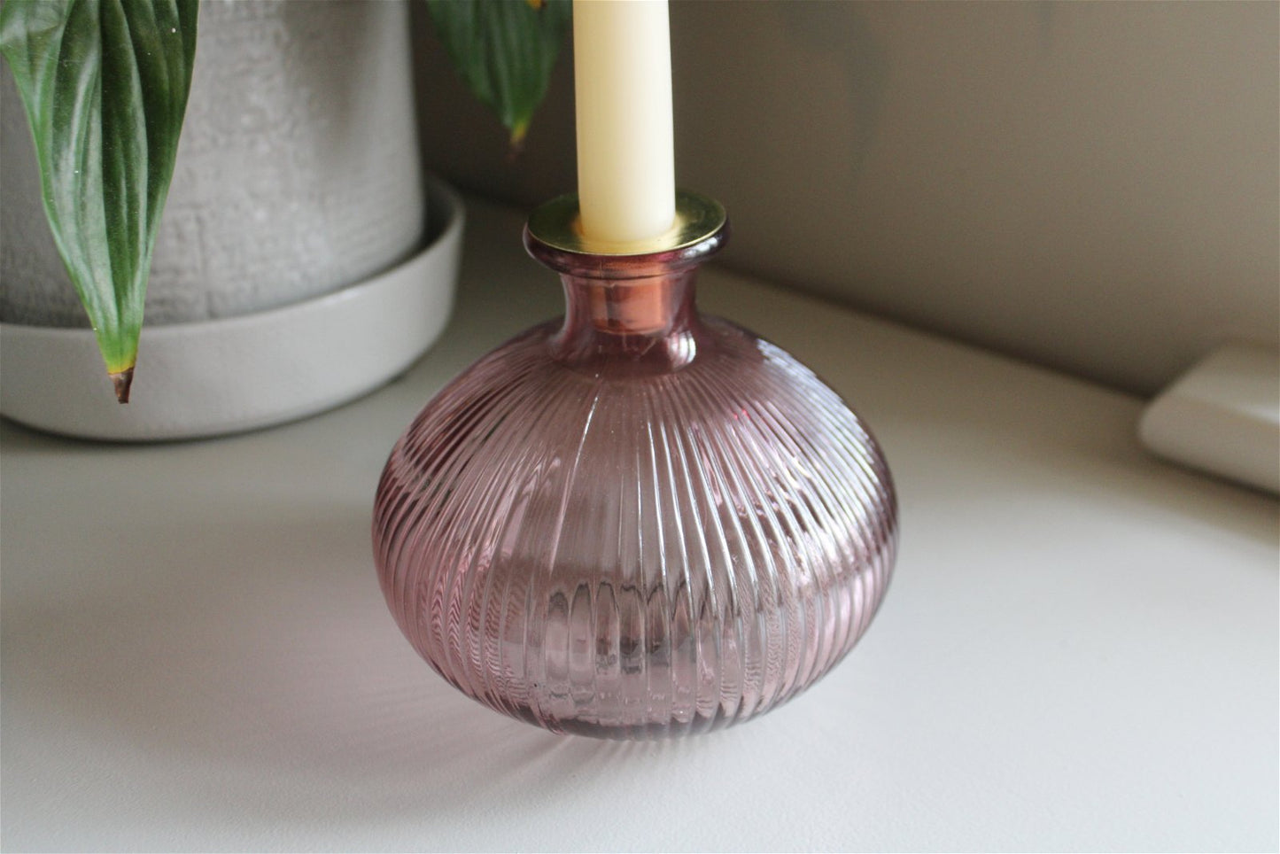 PINK GLASS CANDLE HOLDER