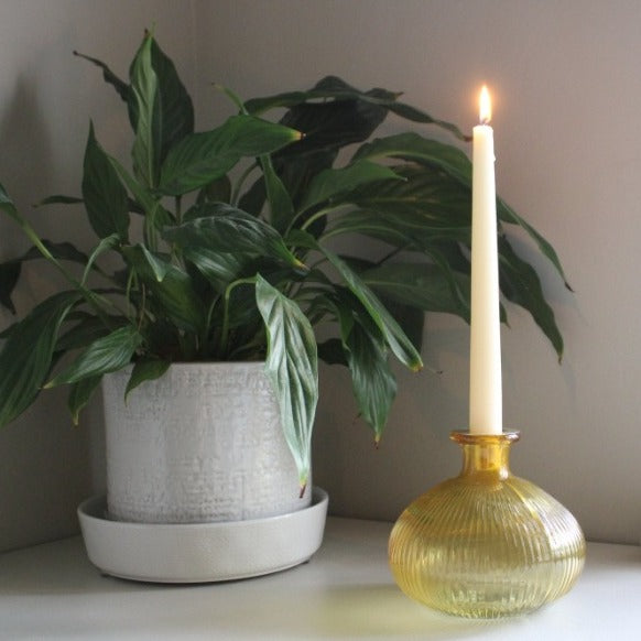 Eleanoras YELLOW RIBBED GLASS CANDLE HOLDER CANDLE HOLDERS