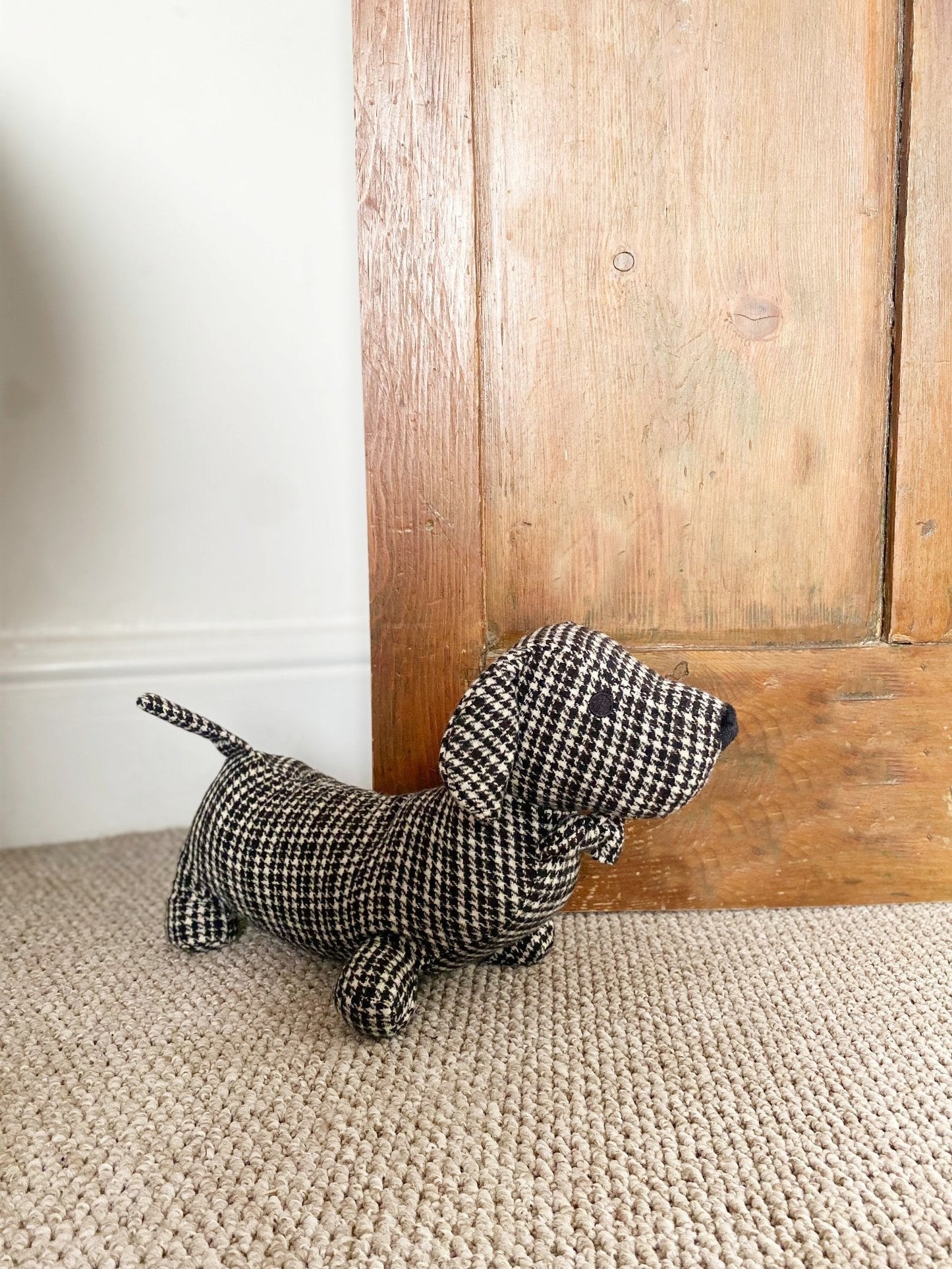 Eleanoras Grey Herringbone Fabric Sausage Dog Doorstop Door Stops