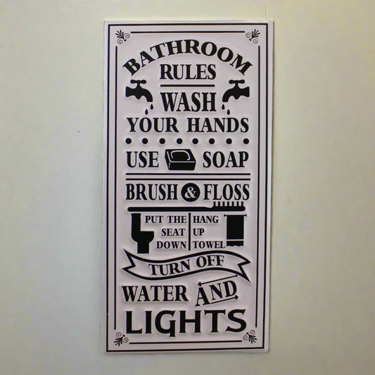 Eleanoras BATHROOM RULES METAL WALL PLAQUE SIGNS & PLAQUES